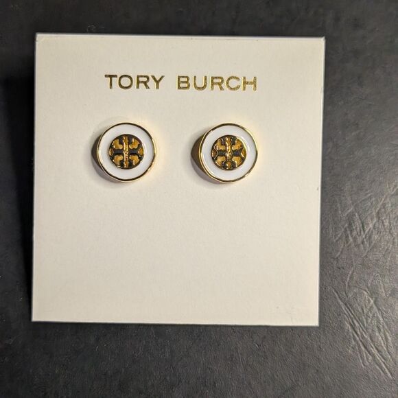 Tory Burch white enamel gold icon 2 piece set - Picture 2 of 6